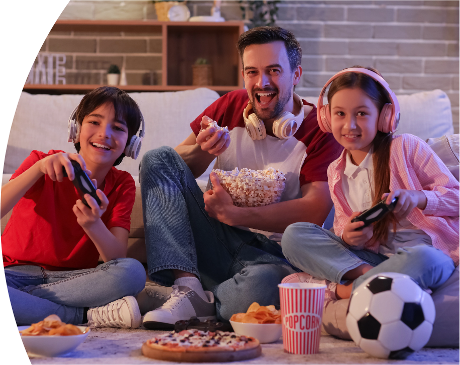 family using opus broadband for games night